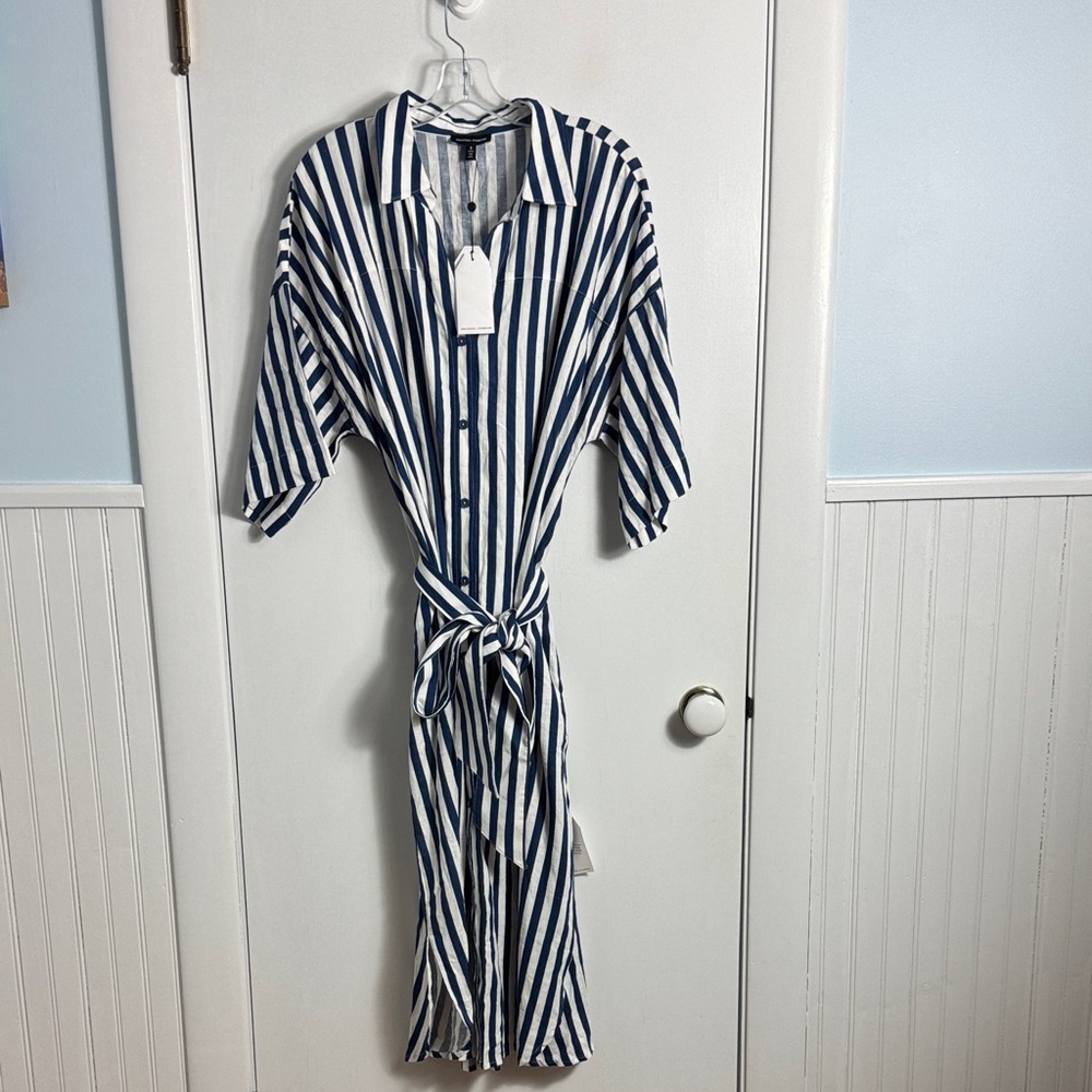 NWT Universal Standard Plaza Linen Shirt Dress Blue and White Stripe Size Small - Picture 2 of 10